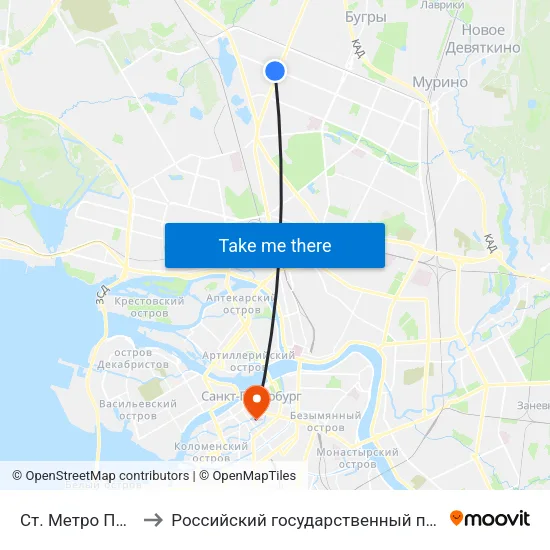 Ст. Метро Проспект Просвещения to Российский государственный педагогический университет имени А. И. Герцена map