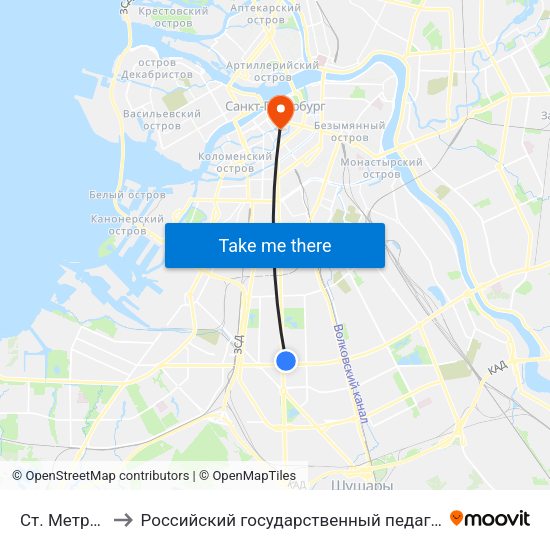 Ст. Метро Московская to Российский государственный педагогический университет имени А. И. Герцена map