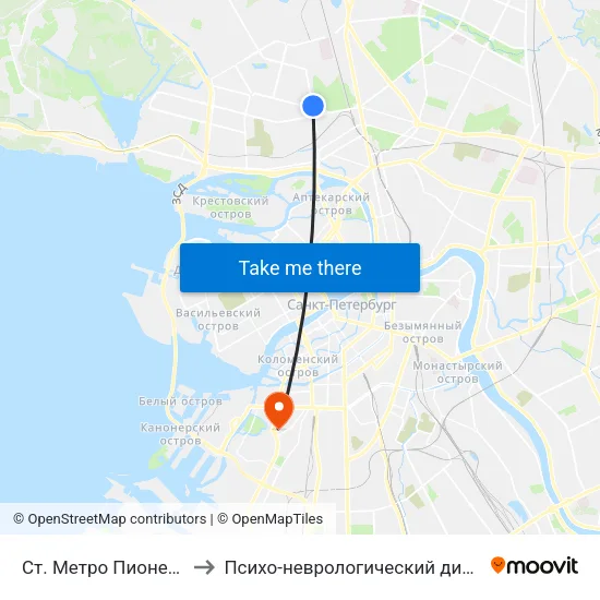 Ст. Метро Пионерская to Психо-неврологический диспансер map
