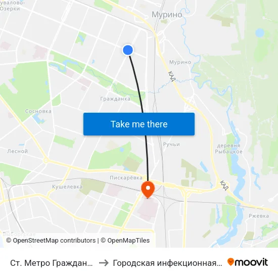 Ст. Метро Гражданский Пр. to Городская инфекционная больница map