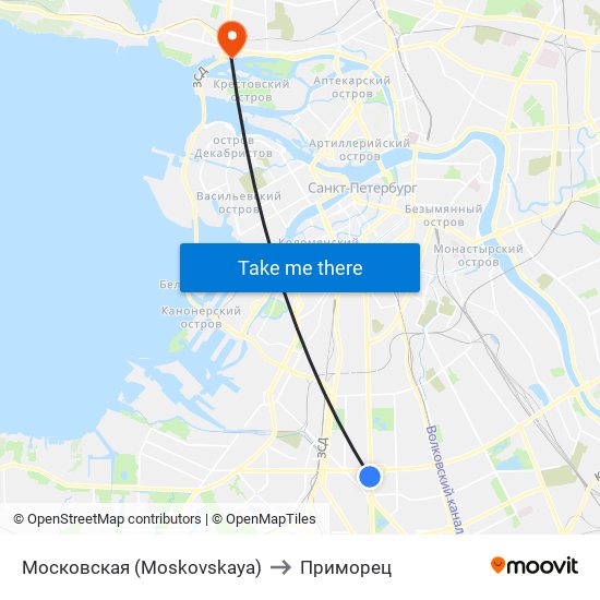 Московская (Moskovskaya) to Приморец map