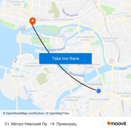 Ст. Метро Невский Пр. to Приморец map