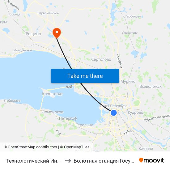 Технологический Институт - 2 (Tekhnologicheskiy Institut - 2) to Болотная станция Государственного Гидрологического Института map