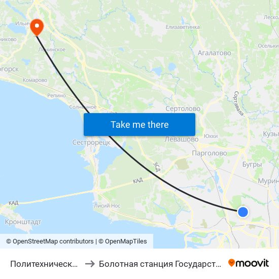 Политехническая (Politekhnicheskaya) to Болотная станция Государственного Гидрологического Института map