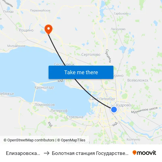 Елизаровская (Yelizarovskaya) to Болотная станция Государственного Гидрологического Института map