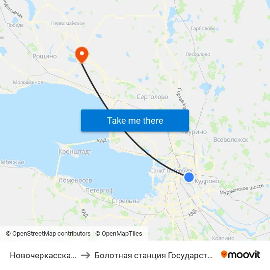 Новочеркасская (Novocherkasskaya) to Болотная станция Государственного Гидрологического Института map