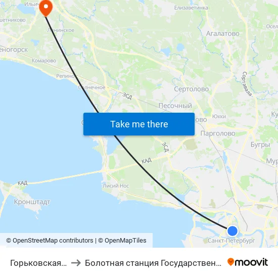 Горьковская (Gor'Kovskaya) to Болотная станция Государственного Гидрологического Института map