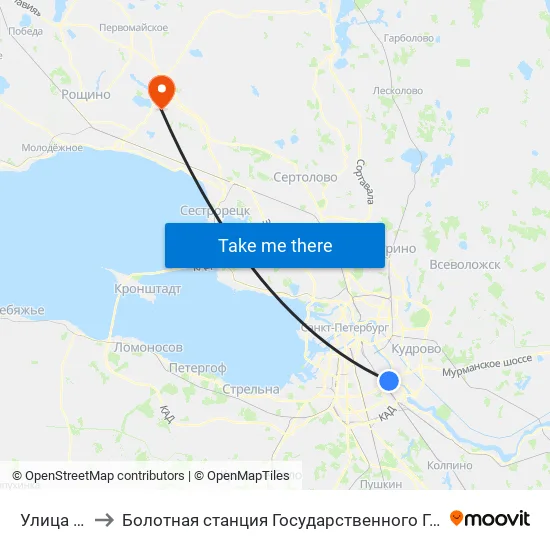 Улица Седова to Болотная станция Государственного Гидрологического Института map
