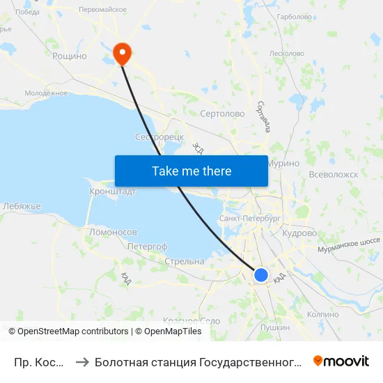 Пр. Космонавтов to Болотная станция Государственного Гидрологического Института map