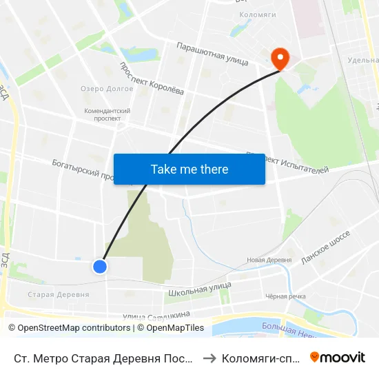 Ст. Метро Старая Деревня Посадка to Коломяги-спорт map