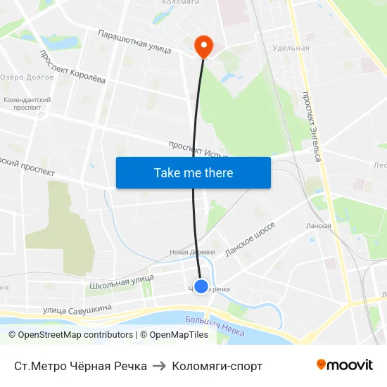 Ст.Метро Чёрная Речка to Коломяги-спорт map