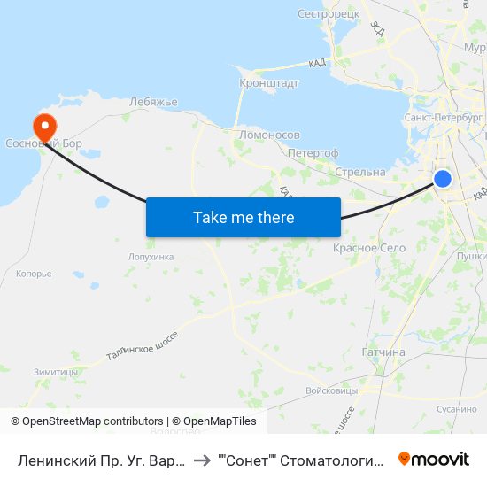 Ленинский Пр. Уг. Варшавской Ул. to ""Сонет"" Стоматологический центр map