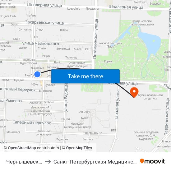 Чернышевская (Chernyshevskaya) to Санкт-Петербургская Медицинская академия последипломного образования map