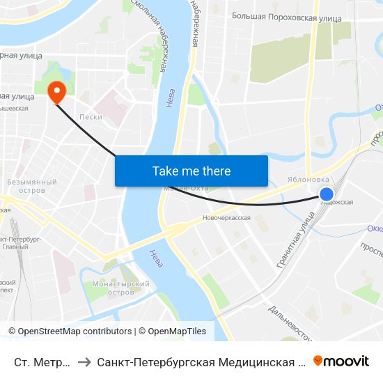 Ст. Метро Ладожская to Санкт-Петербургская Медицинская академия последипломного образования map