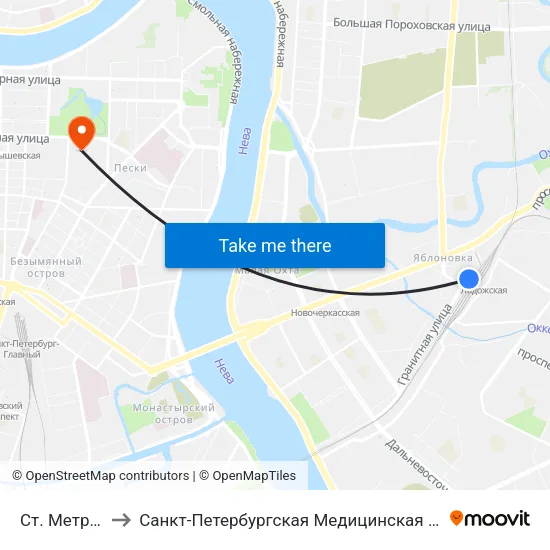 Ст. Метро Ладожская to Санкт-Петербургская Медицинская академия последипломного образования map