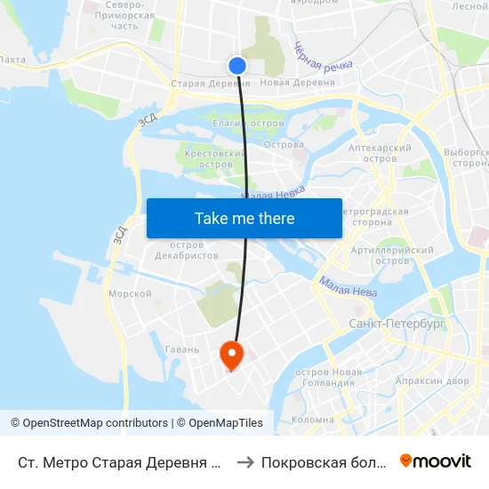 Ст. Метро Старая Деревня Посадка to Покровская больница map