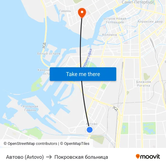 Автово (Avtovo) to Покровская больница map