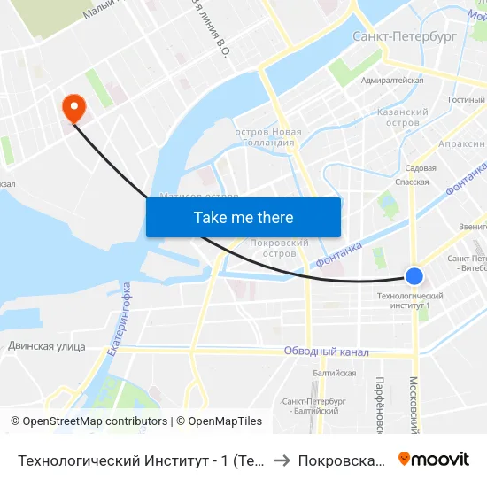 Технологический Институт - 1 (Tekhnologicheskiy Institut - 1) to Покровская больница map