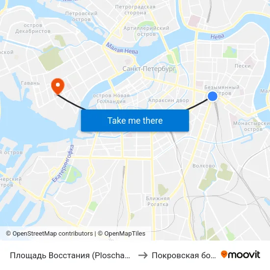 Площадь Восстания (Ploschad' Vosstaniya) to Покровская больница map