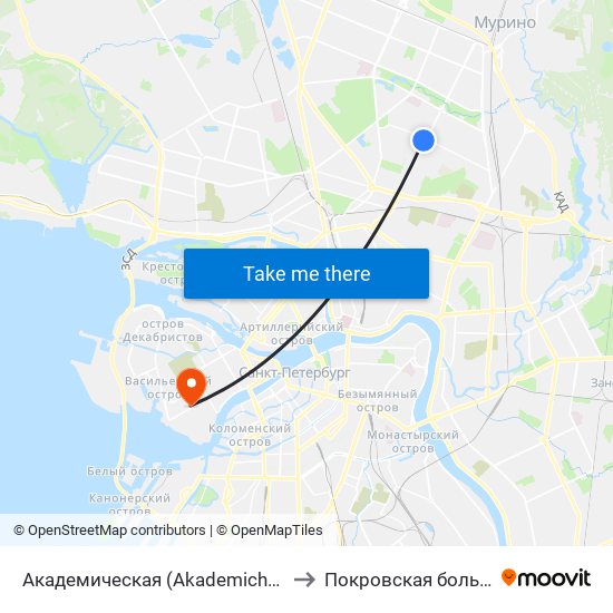 Академическая (Akademicheskaya) to Покровская больница map