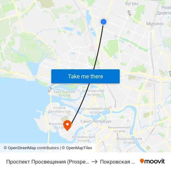 Проспект Просвещения (Prospekt Prosveschenya) to Покровская больница map