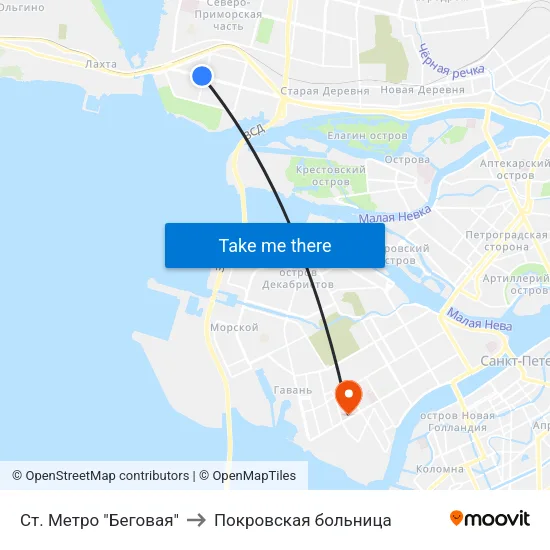 Ст. Метро "Беговая" to Покровская больница map