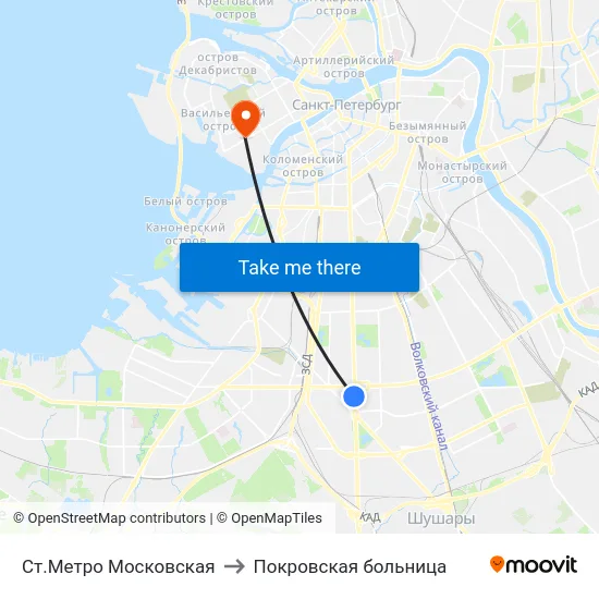 Ст.Метро Московская to Покровская больница map