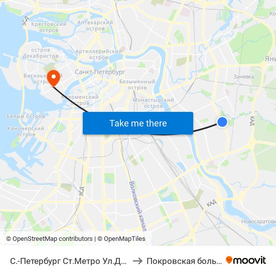 С.-Петербург  Ст.Метро Ул.Дыбенко to Покровская больница map