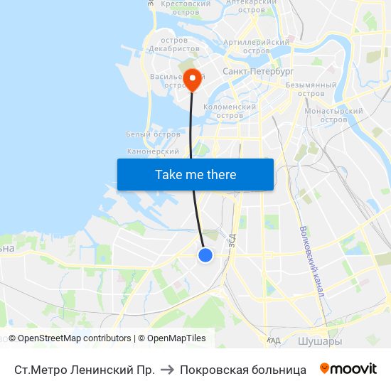 Ст.Метро Ленинский Пр. to Покровская больница map