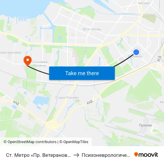 Ст. Метро «Пр. Ветеранов» / Бульвар Новаторов to Психоневрологический интернат №7 map