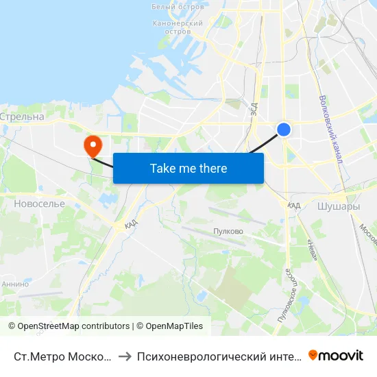 Ст.Метро Московская to Психоневрологический интернат №7 map