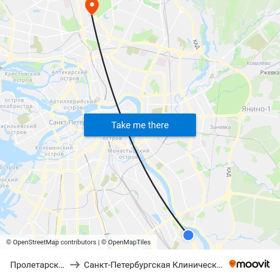 Пролетарская (Proletarskaya) to Санкт-Петербургская Клиническая больница Российской Академии Наук map
