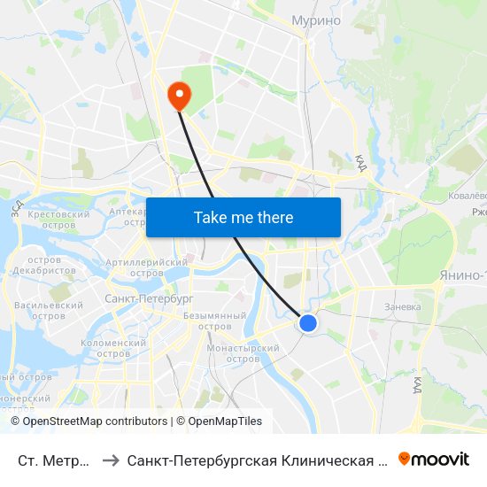 Ст. Метро Ладожская to Санкт-Петербургская Клиническая больница Российской Академии Наук map