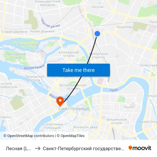 Лесная (Lesnaya) to Санкт-Петербургский государственный университет map
