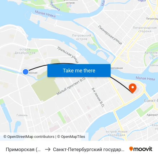 Приморская (Primorskaya) to Санкт-Петербургский государственный университет map
