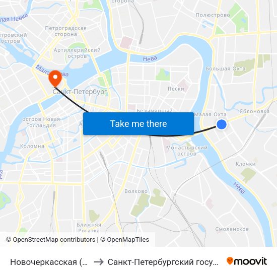 Новочеркасская (Novocherkasskaya) to Санкт-Петербургский государственный университет map