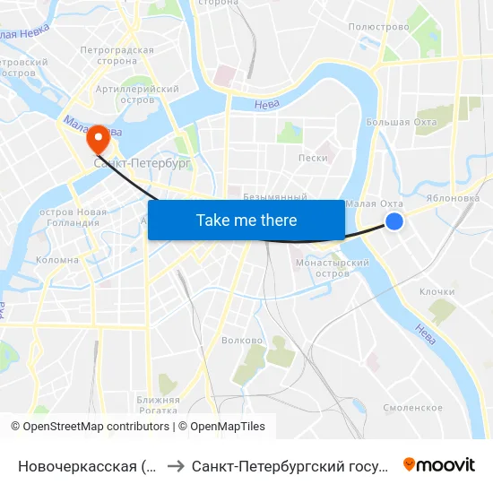 Новочеркасская (Novocherkasskaya) to Санкт-Петербургский государственный университет map