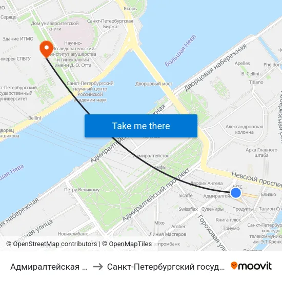 Адмиралтейская (Admiralteyskaya) to Санкт-Петербургский государственный университет map