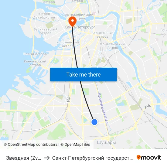 Звёздная (Zvyozdnaya) to Санкт-Петербургский государственный университет map