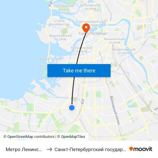 Метро Ленинский Проспект to Санкт-Петербургский государственный университет map