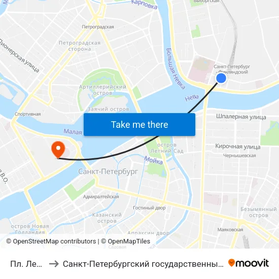 Пл. Ленина to Санкт-Петербургский государственный университет map