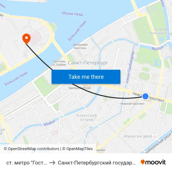 ст. метро ''Гостиный Двор'' to Санкт-Петербургский государственный университет map