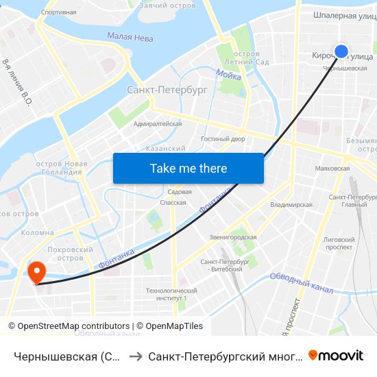 Чернышевская (Chernyshevskaya) to Санкт-Петербургский многопрофильный центр map
