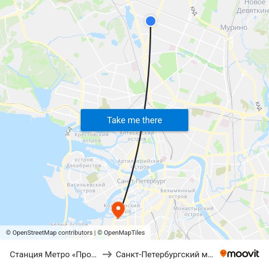 Станция Метро «Проспект Просвещения» to Санкт-Петербургский многопрофильный центр map