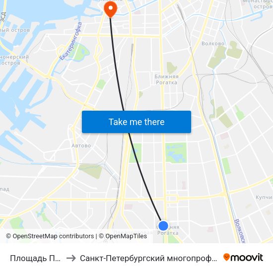 Площадь Победы to Санкт-Петербургский многопрофильный центр map