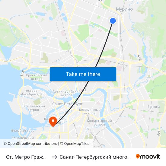 Ст. Метро Гражданский Пр. to Санкт-Петербургский многопрофильный центр map