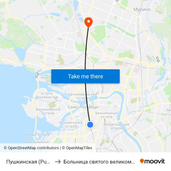 Пушкинская (Pushkinskaya) to Больница святого великомученика Георгия map