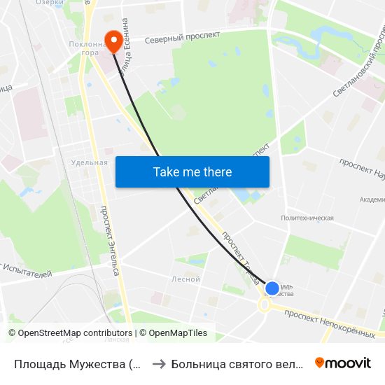 Площадь Мужества (Ploschad' Muzhestva) to Больница святого великомученика Георгия map