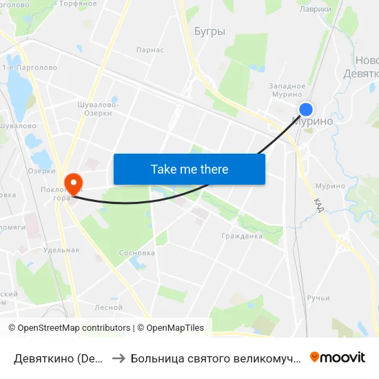 Девяткино (Devyatkino) to Больница святого великомученика Георгия map
