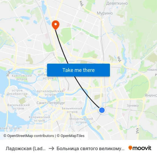 Ладожская (Ladozhskaya) to Больница святого великомученика Георгия map